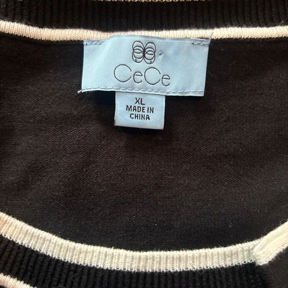 CeCe Sweater Pullover 3/4 Sleeve Black/White Trim Women’sSz XL - Picture 5 of 6